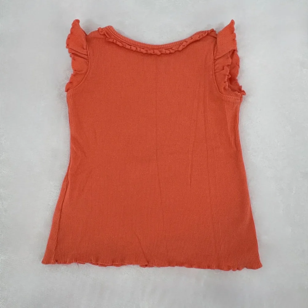 Vintage Okie Dokie Tank Top Girls Sz 2T Orange Ruffle 100% Cotton Graphic Shirt